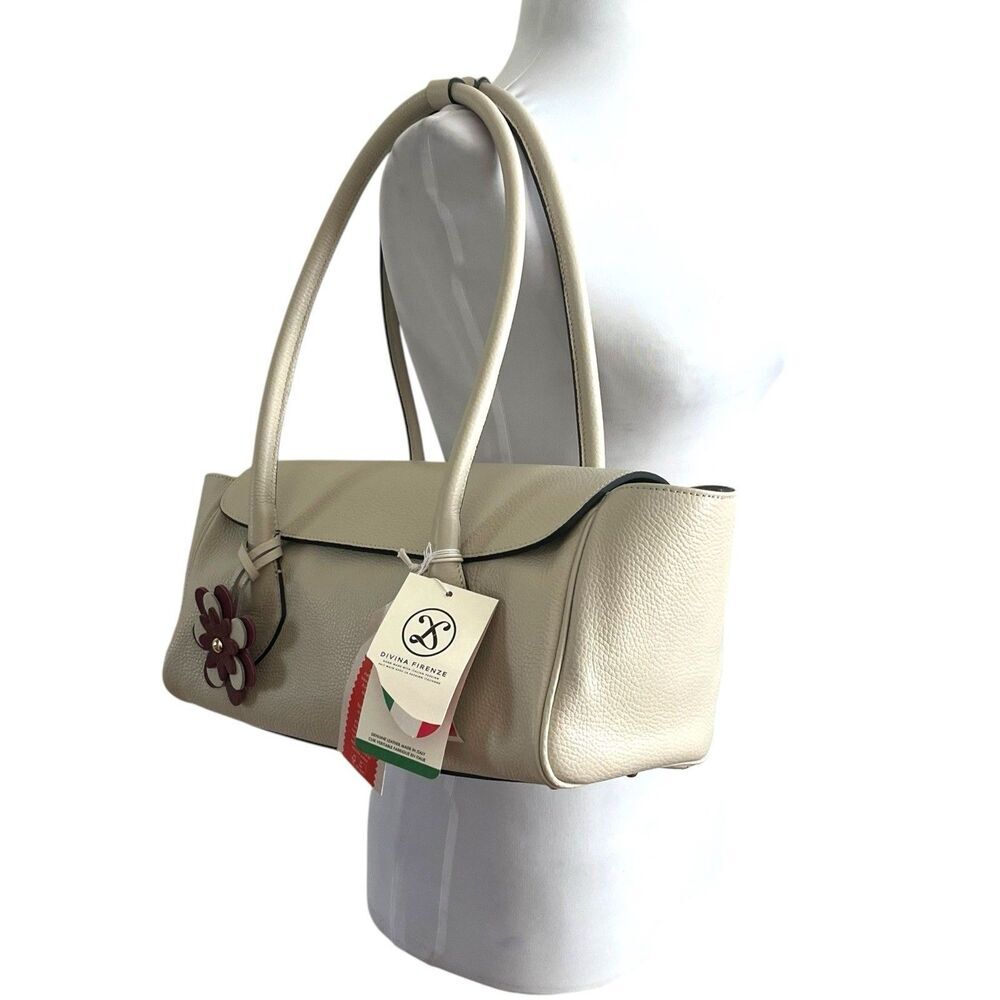 Divina Firenze Italy Genuine Leather Shoulder Bag with Flower Charm